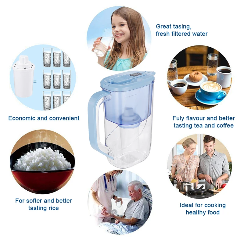 3L Water Filter Purifier Ionizer Net Kettle with Electronic Filter Indicator Display for Health Home Office