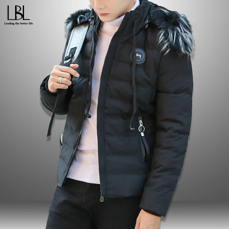 

Men's Winter Jacket 2019 Wadded Coats Thick Hooded Male Jackets Warm Fashion Fur Collar Casual Outerwear Hat Detachable Simple