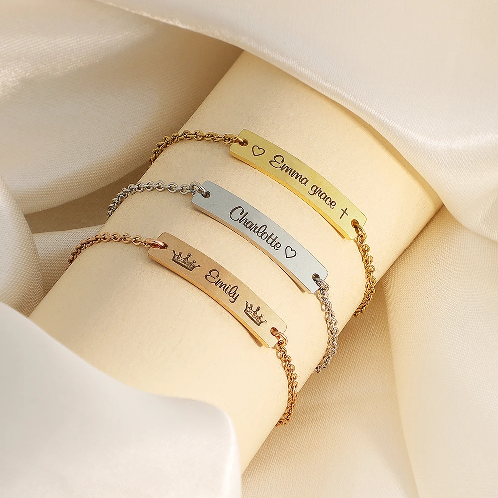 MYLONINGCHARM pulsera de acero inoxidable nombre personalizado para sus hijos, brazalete de 140mm de longitud|Pulseras de identificación| - AliExpress