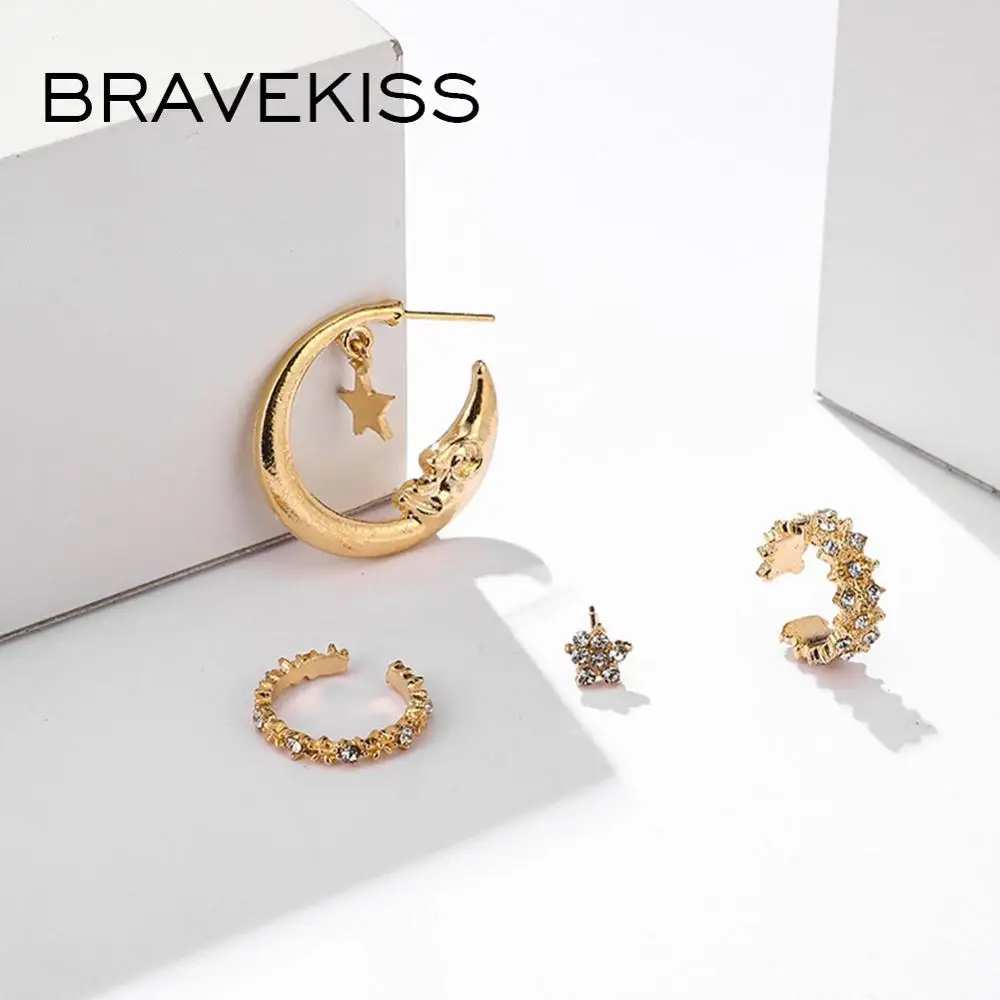 BRAVEKISS Винтаж «Луна», «Звезды» круглый набор серег-колец для Для женщин в богемном стиле Femme милые серьги-обручи ювелирные изделия Pandents панк BPE1506