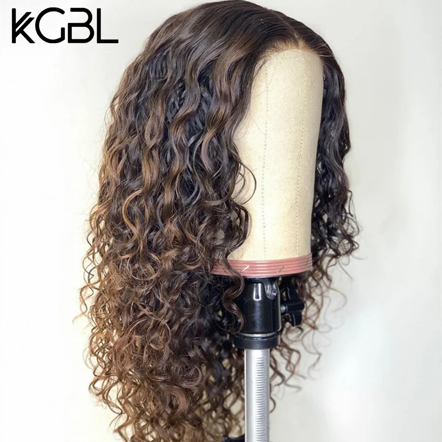 KGBL Curly 13*4 Lace Front Middle Ratio 8”-24”Non-Remy Human Hair Wigs Ombre 1b/27 Color Brazilian Hair Wigs 130% Density