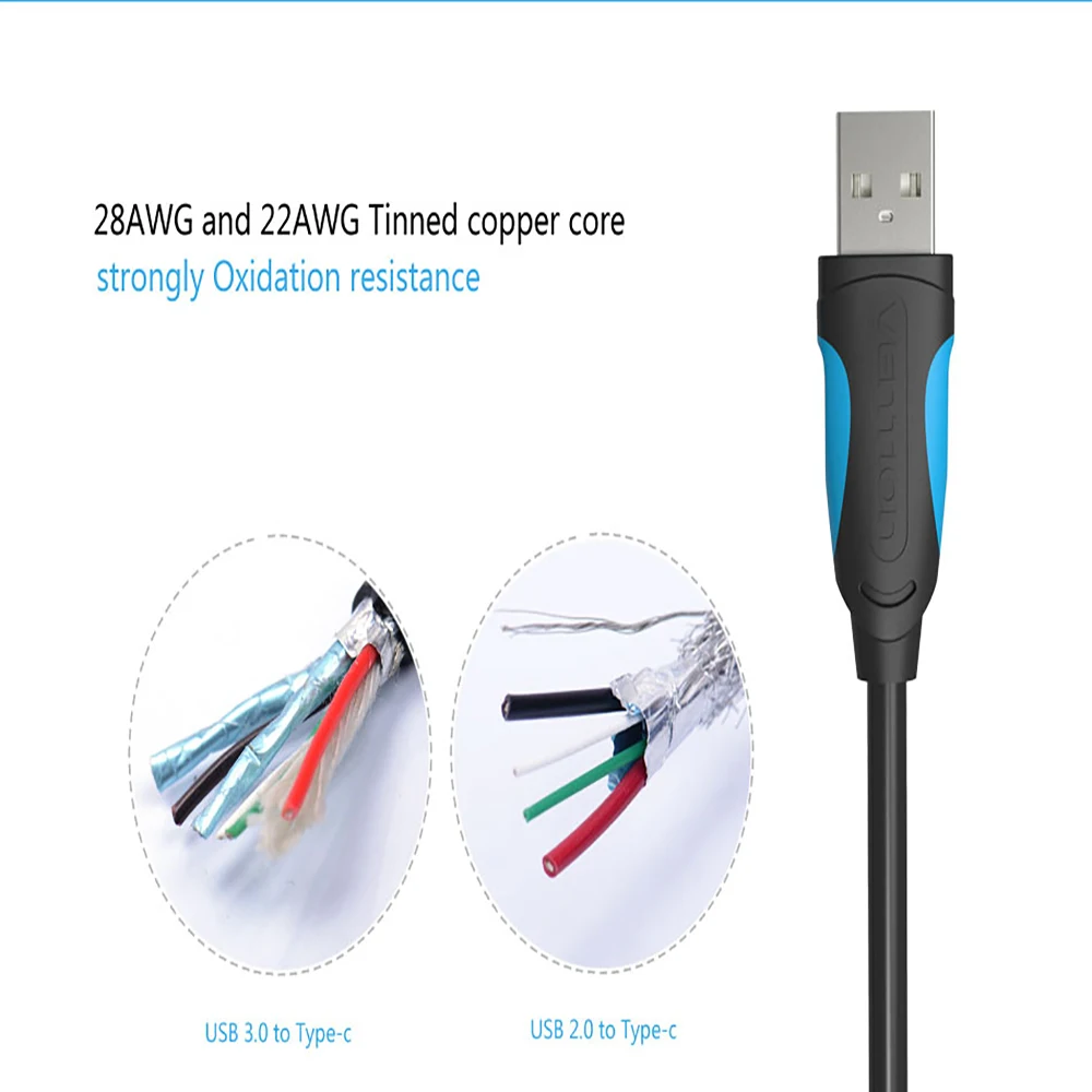 Vention USB C кабель usb type C кабель 2A USB 3,1 кабель для быстрой зарядки USB-C кабель для передачи данных type-C кабель для samsung huawei ZUK LG Xiaomi 0,5