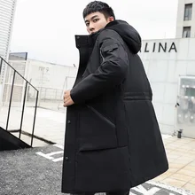 Модная длинная мужская куртка-пуховик с капюшоном, приталенная Мужская зимняя парка, Повседневная белая куртка-пуховик на утином пуху для мужчин, Азиатский Размер 4XL