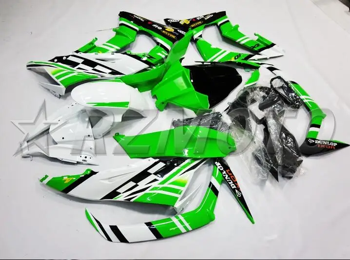 Литьевая форма) ABS полный комплект обтекателя подходит для Kawasaki Ninja ZX-10R ZX10R 2011- 11 12 13 14 15 Обтекатели набор зеленый белый