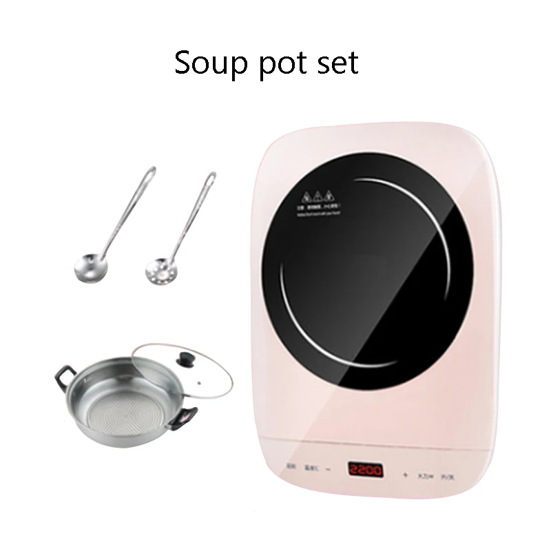pink soup pot set DMWD, электрическая многофункциональная индукционная плита, горячий горшок, плита для жарки, умная, высокая мощность, энергосберегающая плита, кухонная посуда, ЕС - Цвет: pink soup pot set