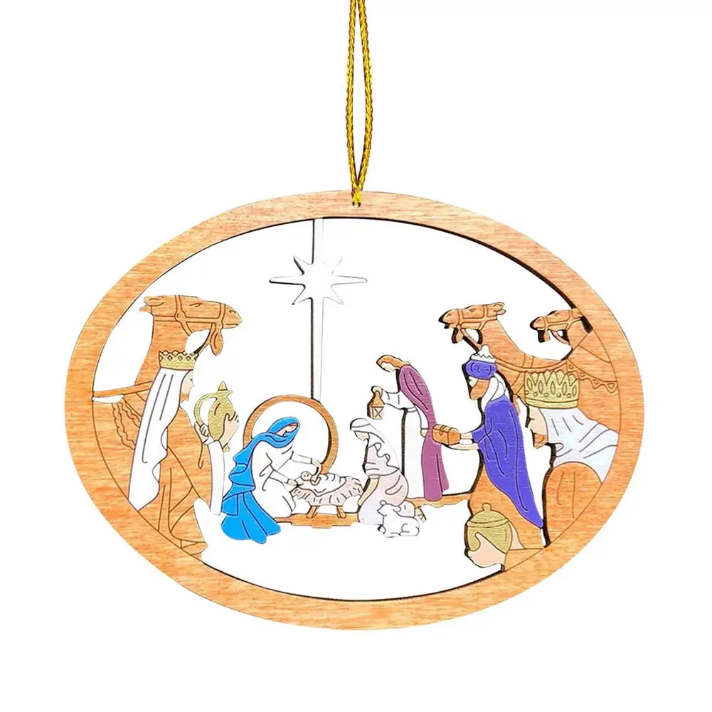 

2021 Wooden Christmas Tree Decorations 2021 New Christmas Tree Pendant Personalized Creative Hollow Wooden Oval Christmas Scene