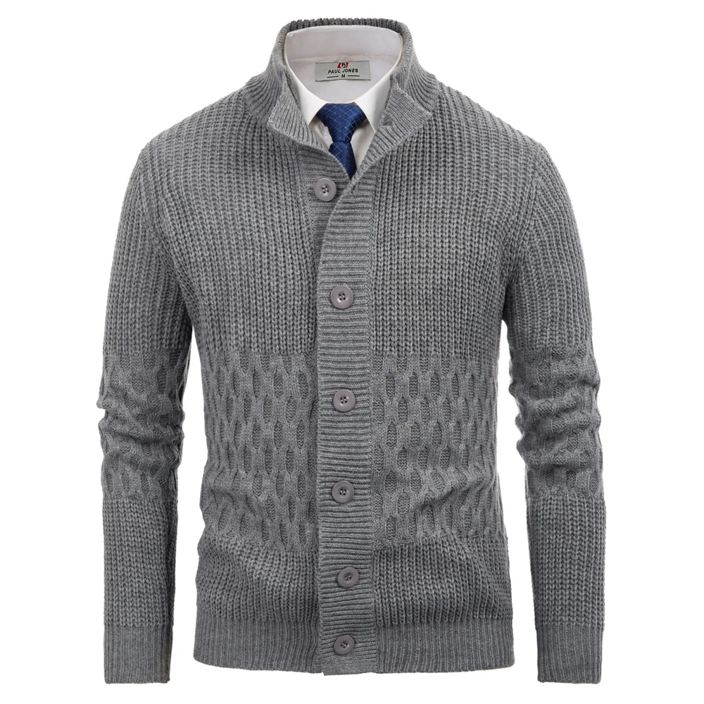

Men's knitwear Honeycomb Pattern Cardigan Knitted Coat Long Sleeve Stand Collar solid color buttons casual slim fall winter tops