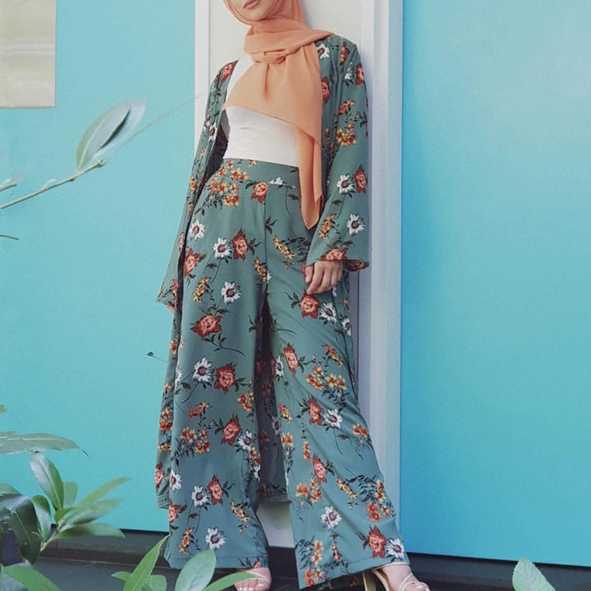 

Abaya Kimono Set Kaftan Robe Dubai Islam Muslim Hijab Dress Caftan Marocain Ramadan Elbise Qatar Oman Turkish Islamic Clothing