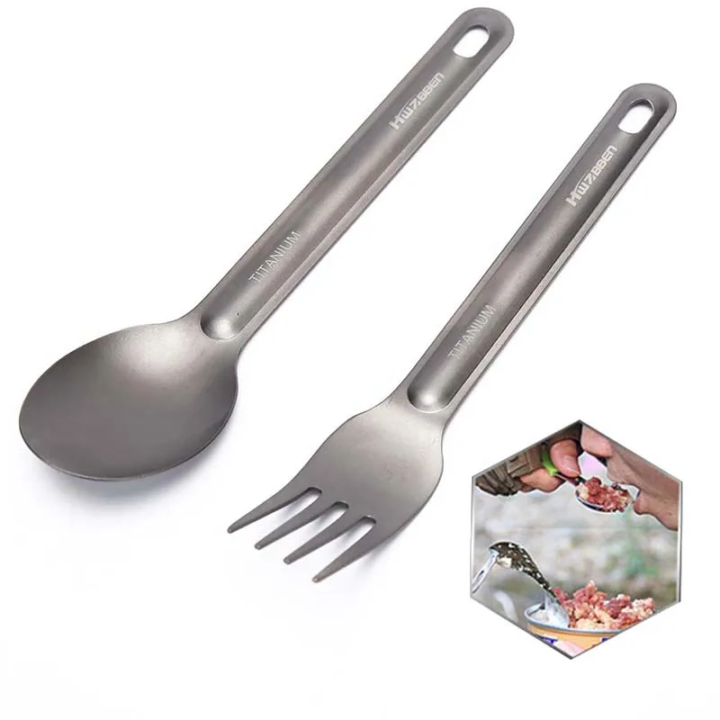1PCS Titanium Spoon Fork Long Handle Spoon Outdoor Camping Titanium Spork Camping Tableware Picnic Tool