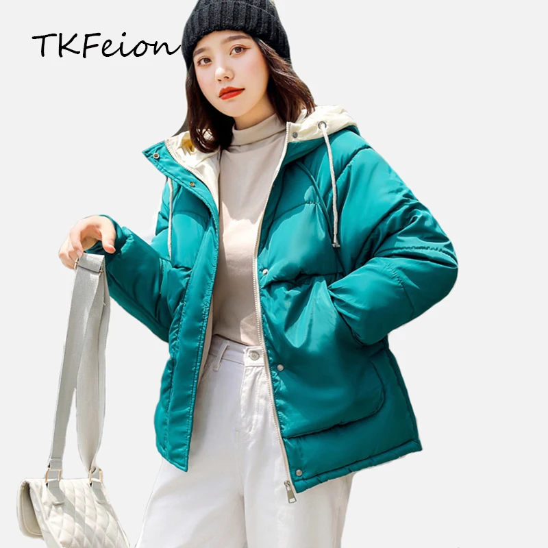 

Womens Bomber Jackets Warm Down Cotton-padded Parkas 2019 Autumn Winter Female Hooded Coats Fashion Student Short Sweet Coats