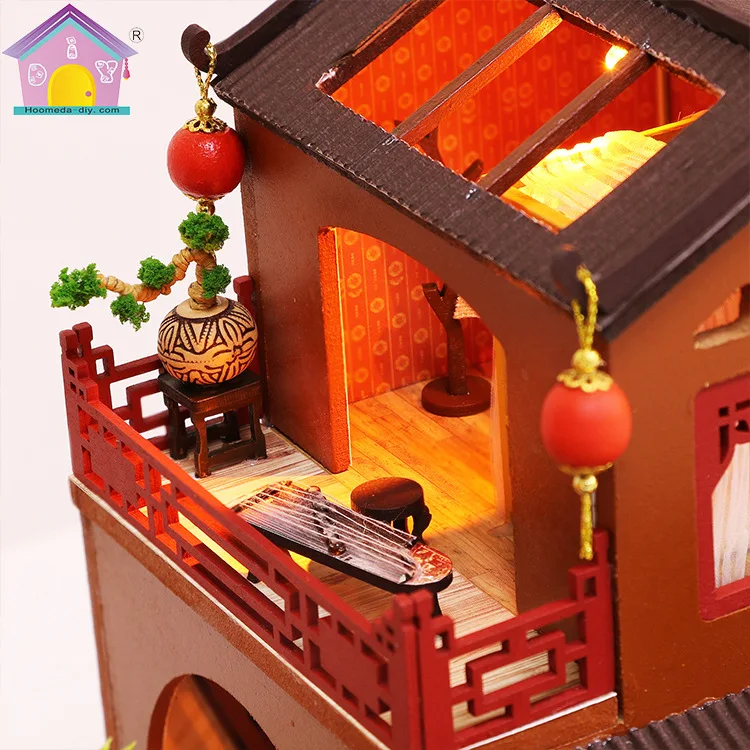 

Hoomeda-diy DIY Hut Poetry And Distance Chinese Style Retro Courtyard Loft Cabin Wood Handmade Assembled Villa Model