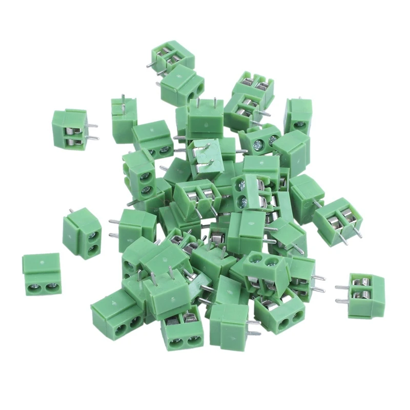 50 шт. 2 Pin 5 мм Pinch PCB Mount винт Клеммная колодка Разъем 300 В 10A(зеленый