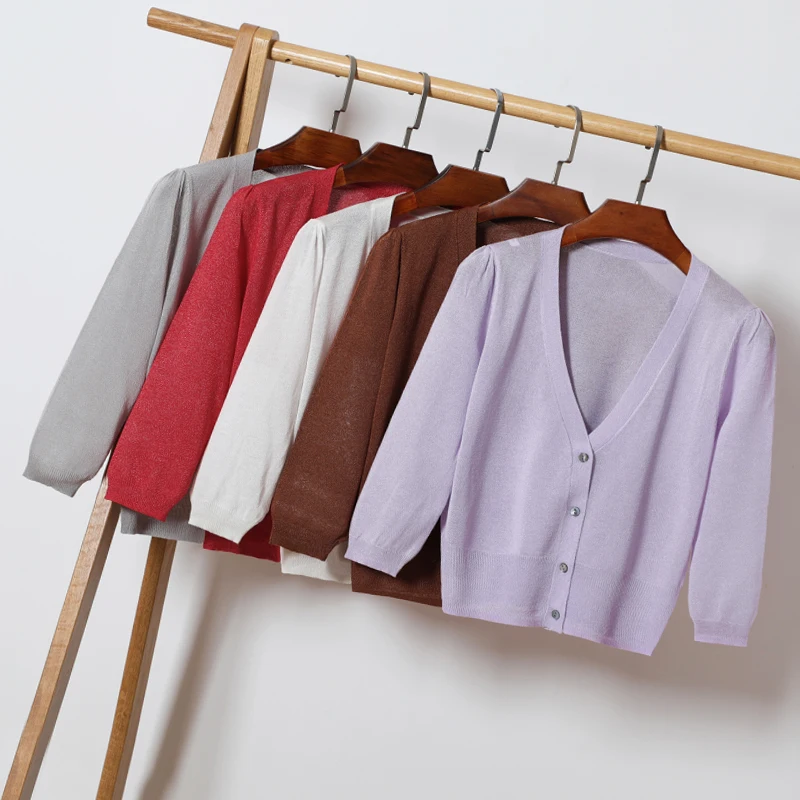 2019 summer air-conditioner coat plus size 4XL V neck ice silk three quarters thin cardigan sun protect outerwear |