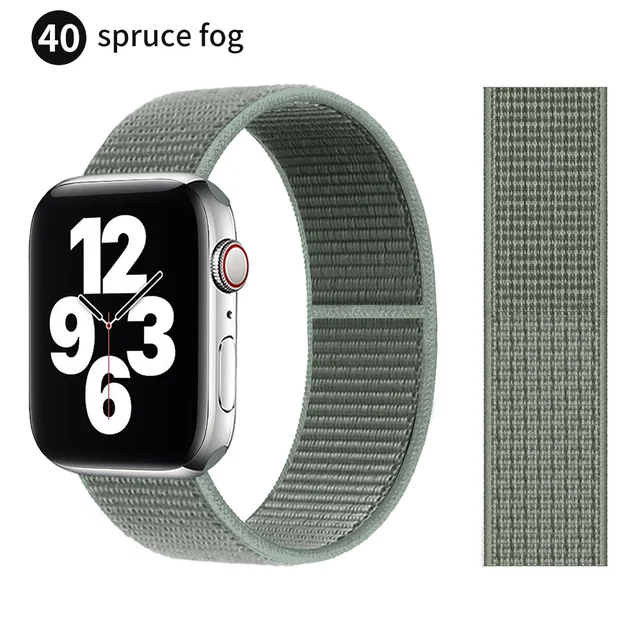 Nylon Strap for Apple watch series 7 band 41mm 44mm 40mm 42mm 38mm smartwatch wristband belt sport loop bracelets iWatch 3456 se Spruce fog