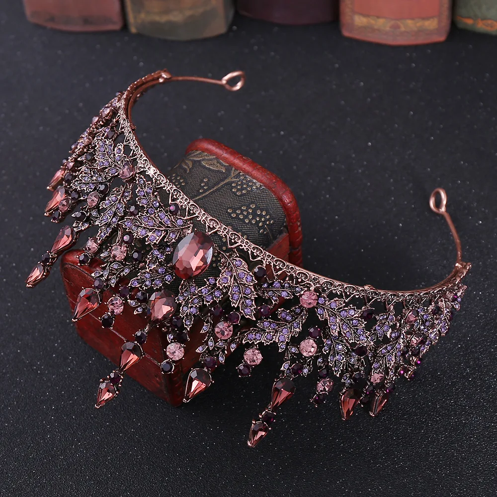 Baroque Retro Bronze Violet Crystal Bridal Tiaras Crown Rhinestone Pageant Diadem Veil Tiara Headbands Wedding Hair Accessories jewelry set hair accessory bridal headwear hair band crown