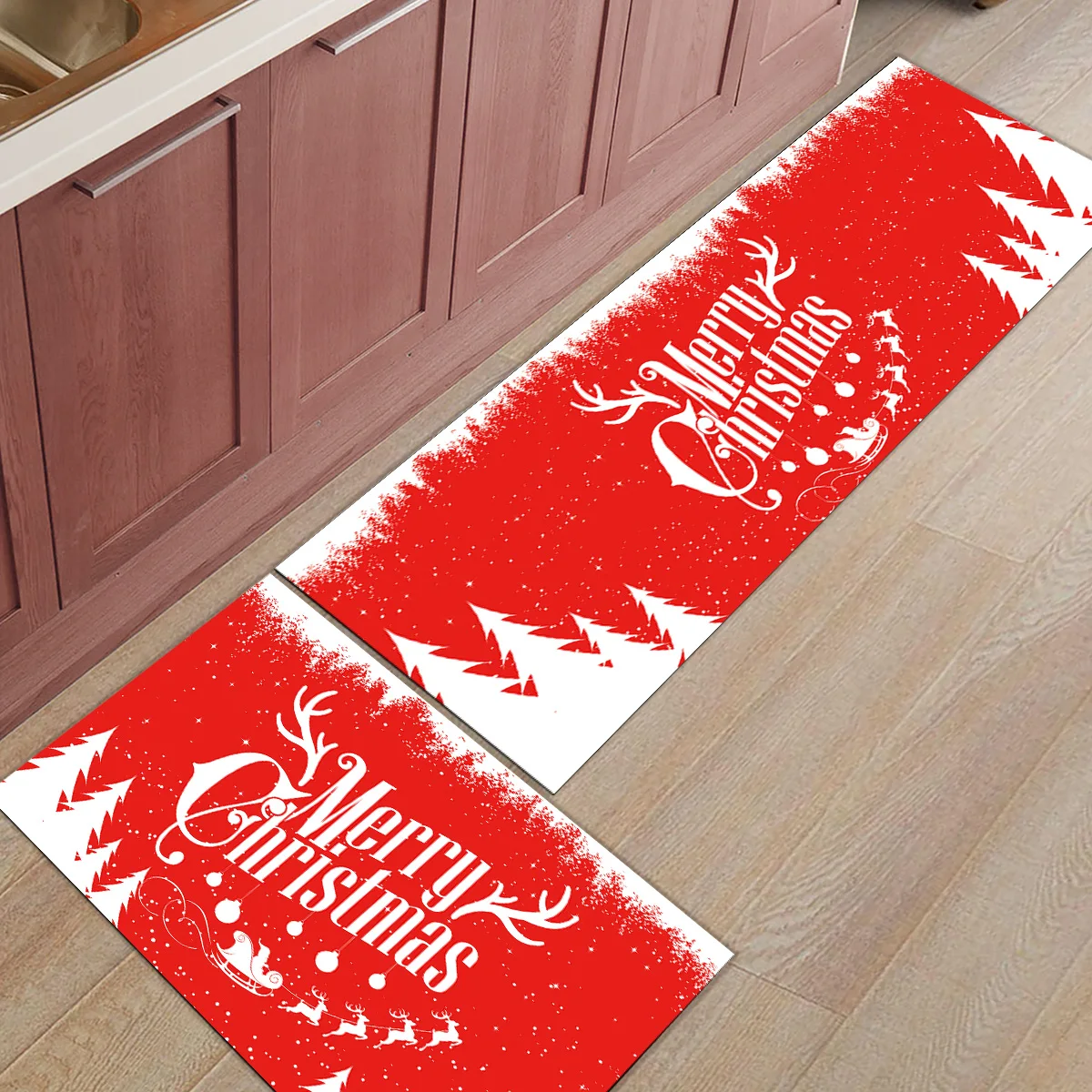 

Merry Christams Elk 2 Piece Mat For Kitchen Dirt Debris Mud Trapper Machine Washable Non Slip Backing Accessory Sets Floor