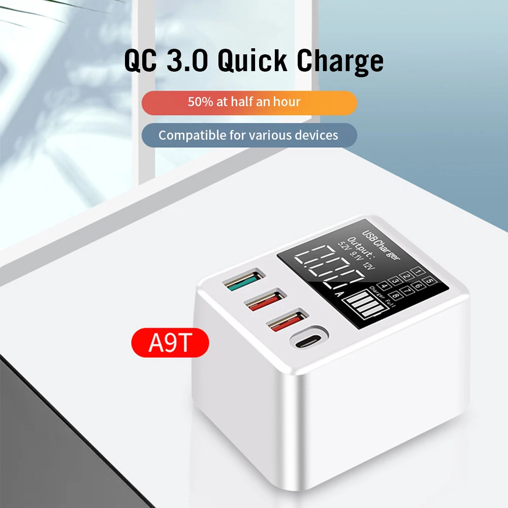 

WLX-A9T Fast Charger Smart Multi-port USB Portable Quick Charge Multiple Protection Digital Display QC 3.0 for Mobile Phones