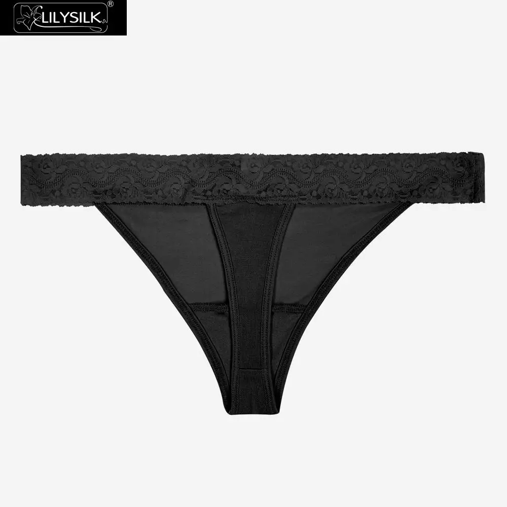Black LilySilk со средней талией кружевные шелковые трусы-бикини трусики Для женщин нижнее белье трусы - Цвет: Black