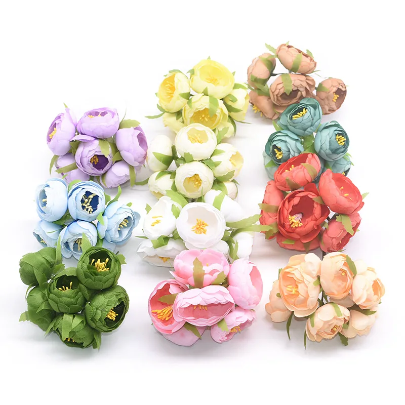 6/10/30pcs Mini Artificial Peony Flowers Bouquet for Wedding Decoration Bridal Wreath Fake Flower DIY Scrapbooking Silk Roses