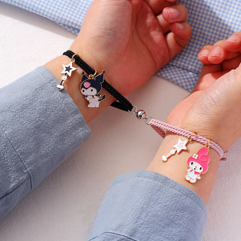 2pcs / Set Magnet Attracts Couple Bracelet Cute Cartoon Charm Jewelry Adjustable Elastic Rope Bracelets Lover Gift for Women Men