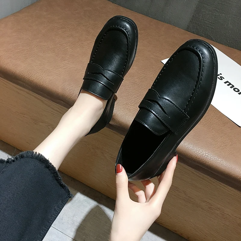 

Soft Round Toe British Style Korean Shoes All-Match Casual Female Sneakers Women's Heels Oxfords Loafers With Fur Preppy 2019