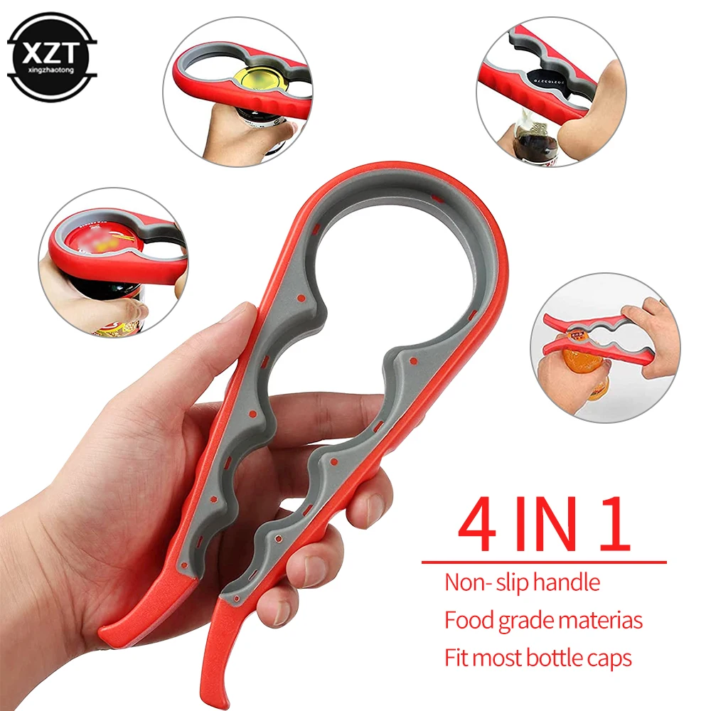 Can Opener Bottle Opener Kitchen Tools Multifunctional Tool Plastic 4 In 1 Lid Jar Opener Screw Cap Can Opener Multi Purpose Can Non-slip Bottle Lid Tool Grip Wrench Bottle Kitchen Gadgets