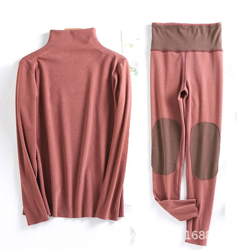 Plus Size Women Winter Turtleneck Thermal Underwear Set Comfortable Warm Velvet Long Sleeve Top Pajamas Pants Female Long Johns