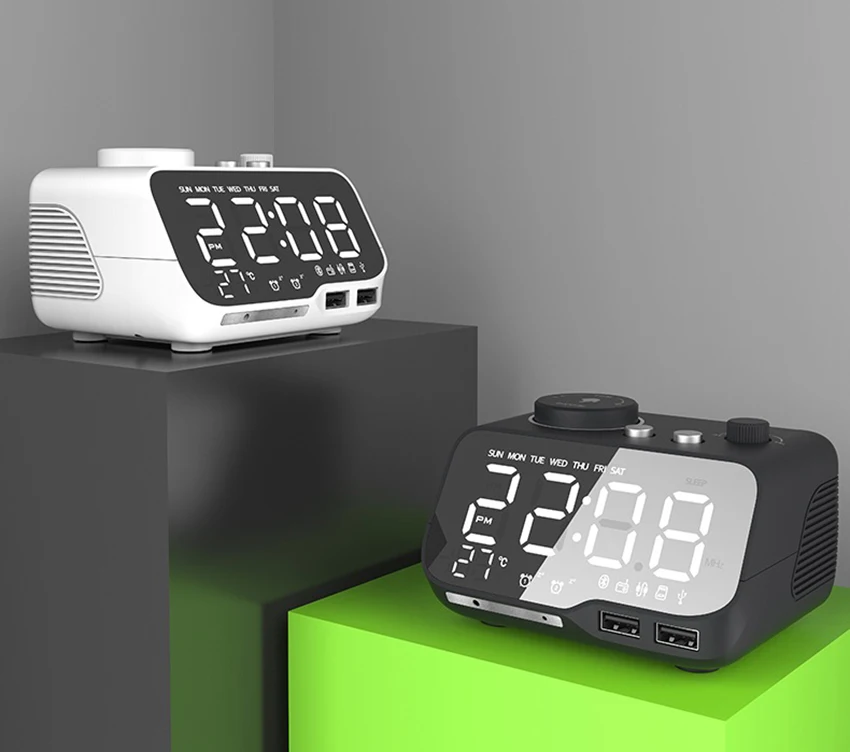 LED alarm clock angled view showing design