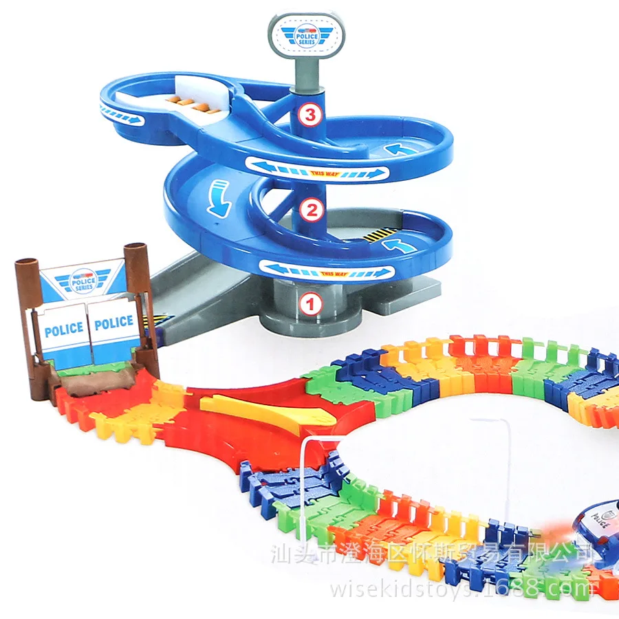 

Children'S Educational Assembled Building Blocks Camera Track Car Electric Stereo Multilayer Spiral Camera Track Parking Lot Roc