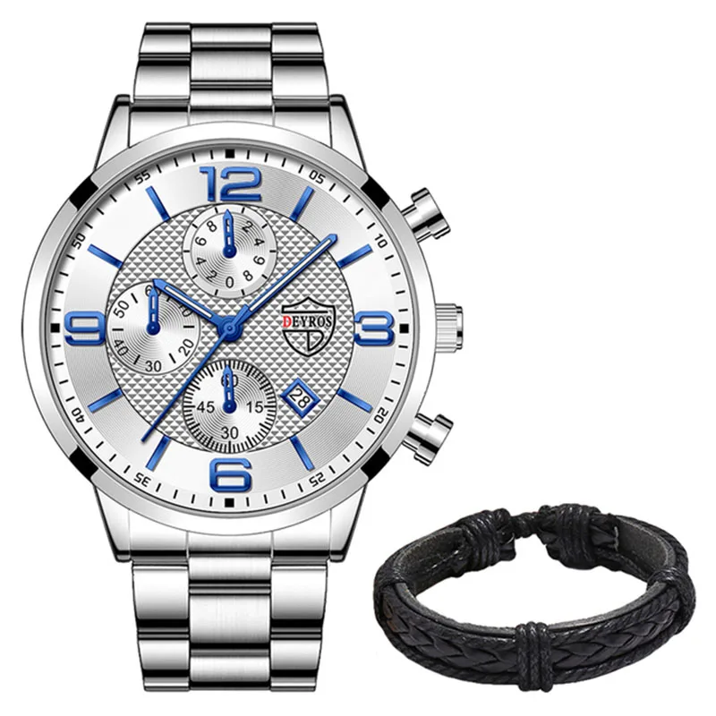 Fashion Men's Sports Watches Stainless Steel Analog Quartz Wristwatch Male Business Luminous Clock Luxury Casual Silver Bracelet 