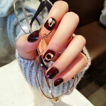 

Newly 24pcs Fake Nail with Rhinestone Short False Full Cover Nails Manicure Suppies for Women CLA88