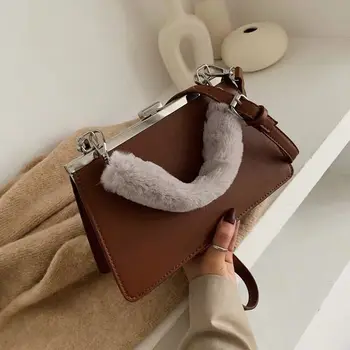 

Vintage Fashion Female Plush Tote Bag 2019 New High Quality PU Leather Women's Designer Handbag Lock Shoulder Messenger Bag