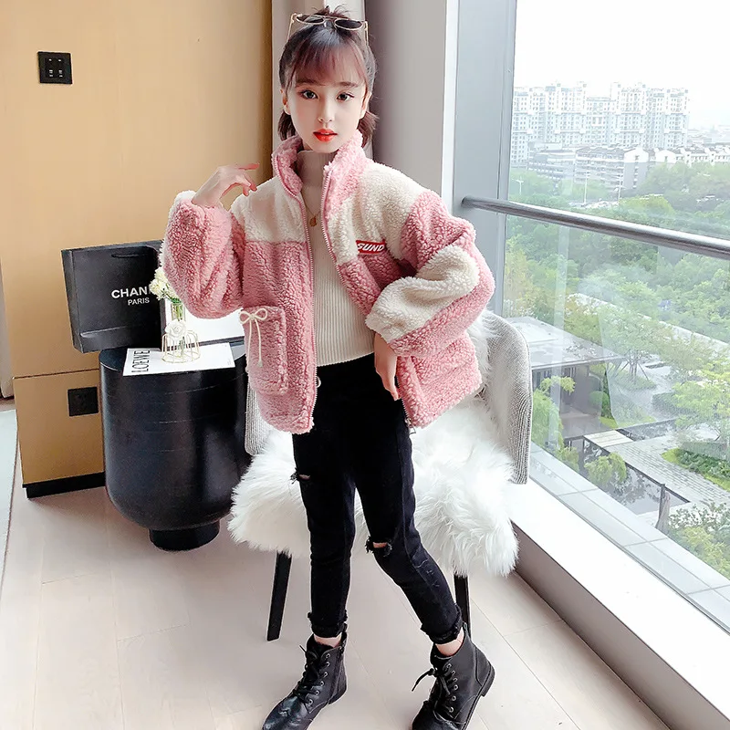 

2020 New Children 's Clothing for Girls Fashionable Jacket Autumn and Winter Medium and Big Children Thick Quilted Furry Sweater