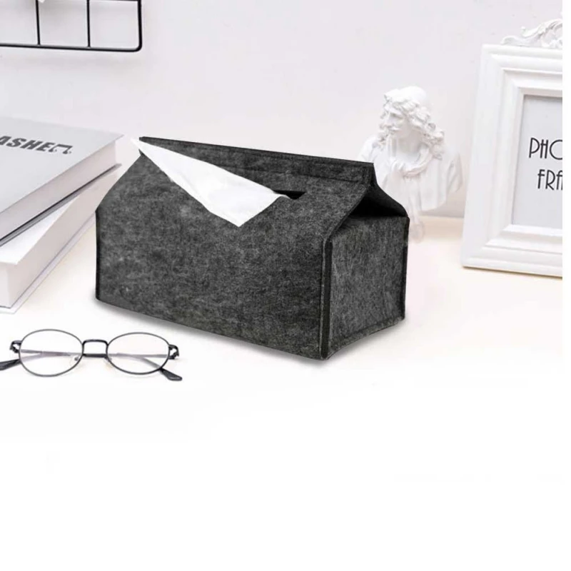 

Wool Felt Tissue Storage Case Tissue Box Household Trays Portable Black/Gray Car Paper Towel Container For Living Room
