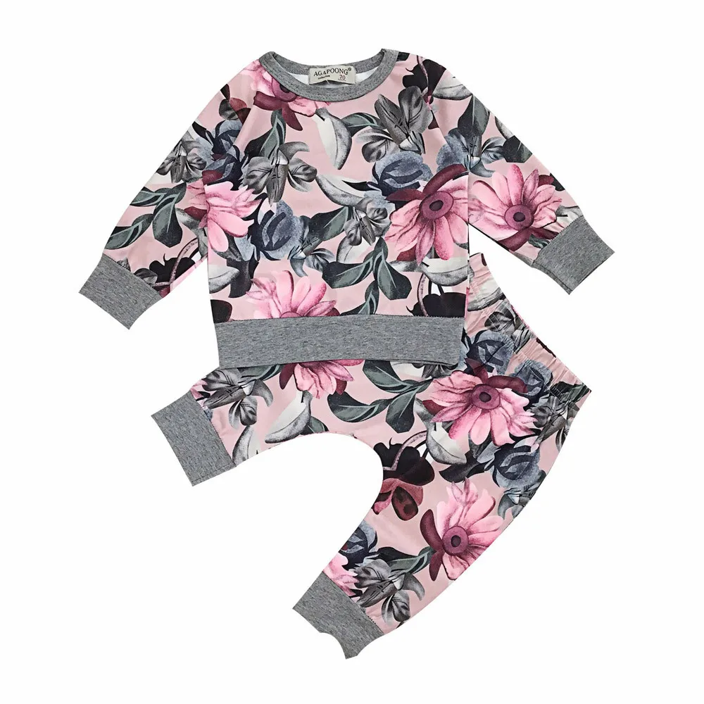 Multicolor Vestido infantil/Одежда для новорожденных девочек, пальто, футболка Топы+ штаны с цветочным принтом, леггинсы, комплект одежды, roupa de bebe terno HOOLER - Цвет: Multicolor