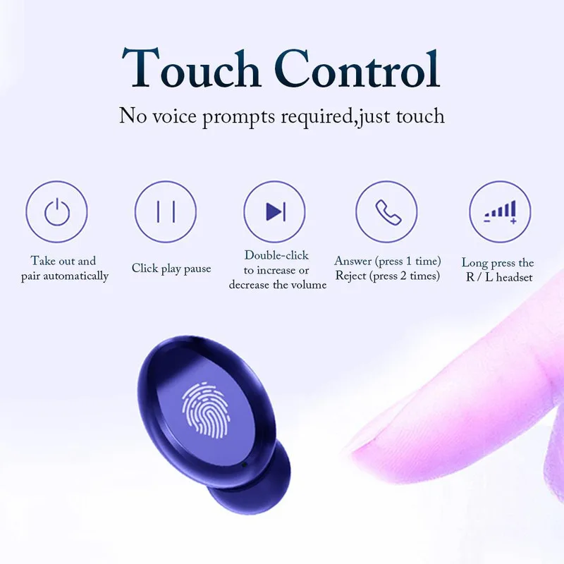 TWS Bluetooth 5 0 Wireless Headset Fingerprint Touch HD Noise cancelling Sports Earbuds Mini HIFI Sound Effect Surrounds The LED
