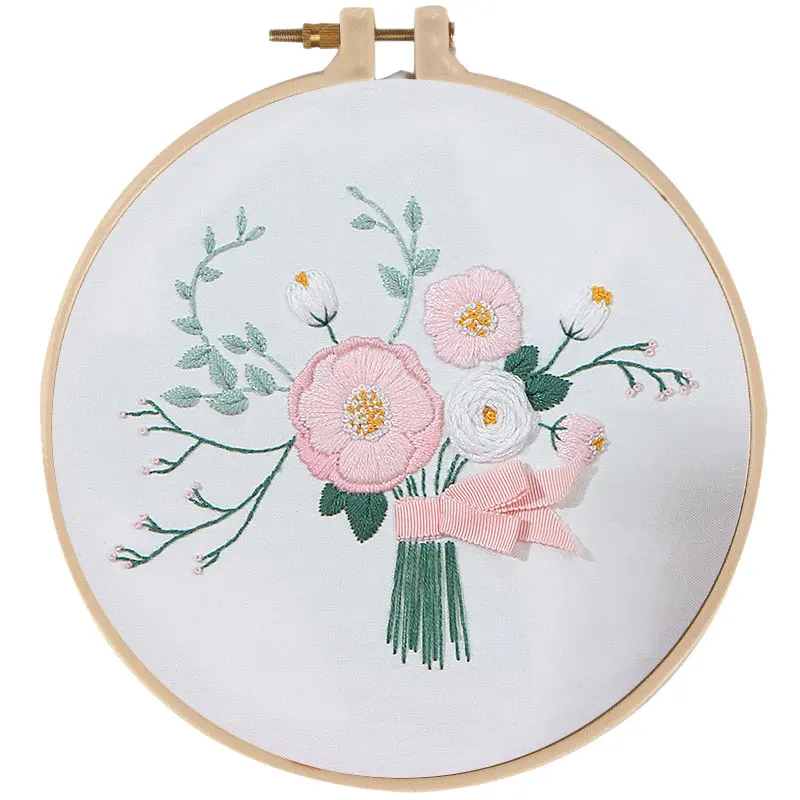 Chinese DIY Birthday Gift Needlework Cross Stitch Arts Crafts Sewing Decor Ribbon Flowers Embroidery With Frame For Beginner