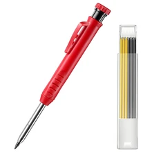 Jeu de crayons de menuisier solide avec 7 fils de recharge, taille crayon intégré, outil de marquage à crayon mécanique pour trous profonds