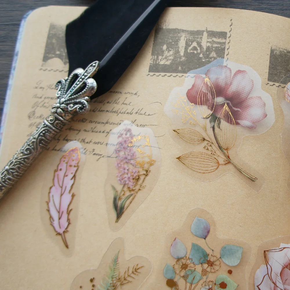 28pcs Gold Light Pink White Flower Wild Plant Things Style Sticker Scrapbooking DIY Gift Packing Label Decoration Tag