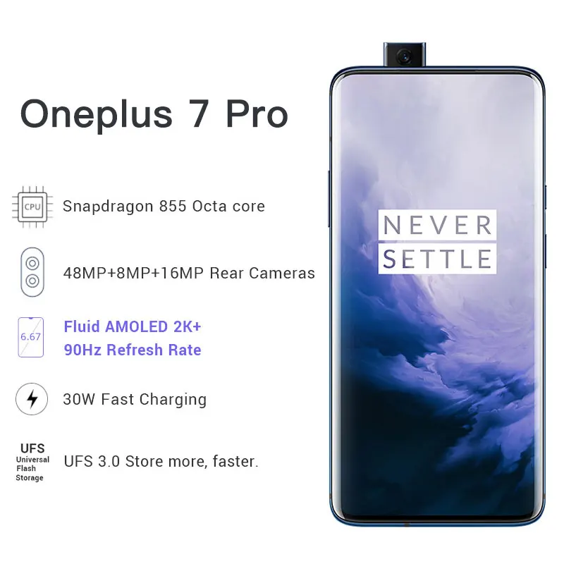 Смартфон Oneplus 7 Pro с глобальной прошивкой, 12 Гб ОЗУ, 256 Гб ПЗУ, Snapdragon 855, экран 6,67 дюйма, камера 48 МП, NFC, определение отпечатков пальцев