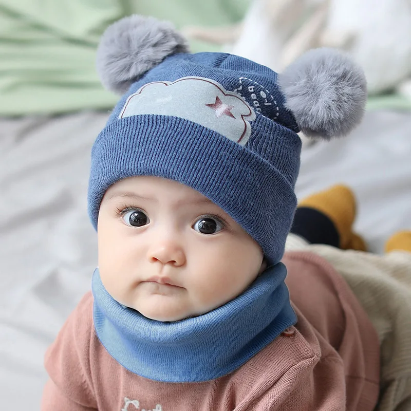 2019 осенне-зимняя теплая шляпа нагрудник с рисунком медведя из мультфильма для маленьких мальчиков и девочек, два комплекта детских толстых