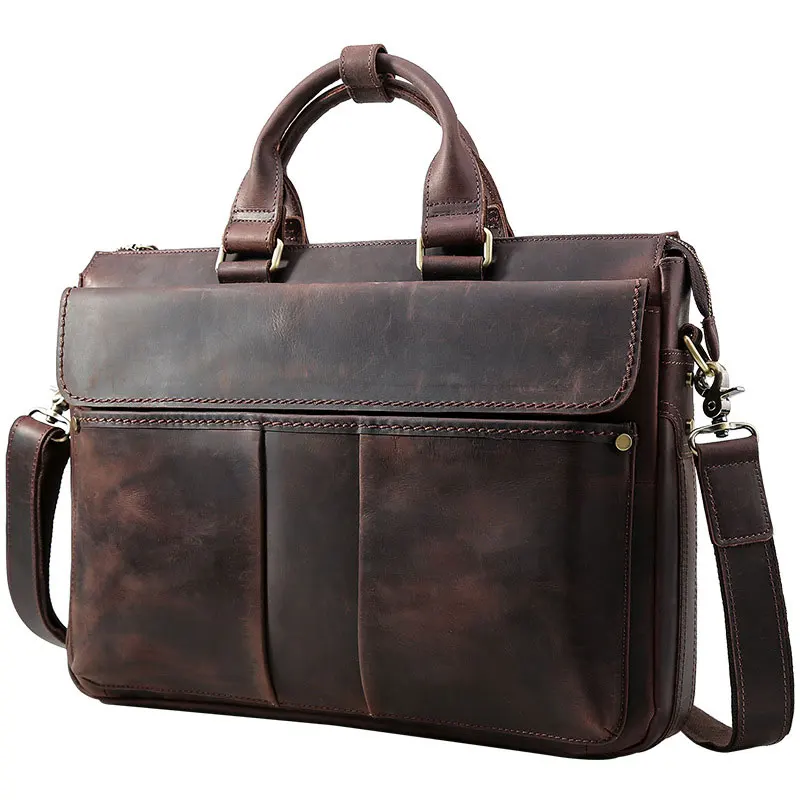 

MAHEU Leather Retro Fashion Handbags Of Men Male Cowskin Working Totes 15.6 Inch Laptop Bag Business Men Handbag Briefcase