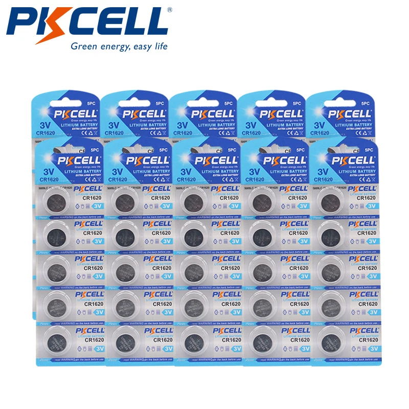 50 шт. (5 шт./карта) PKCELL DL1620 BR1620 CR 1620 CR1620 3V литиевая батарея для монет | Электроника
