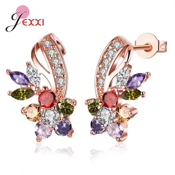 

New Fashion Women Girls 925 Sterling Silver Colorful Cubic Zirconia Earrings Wedding Party Jewelry Earring Top Quality