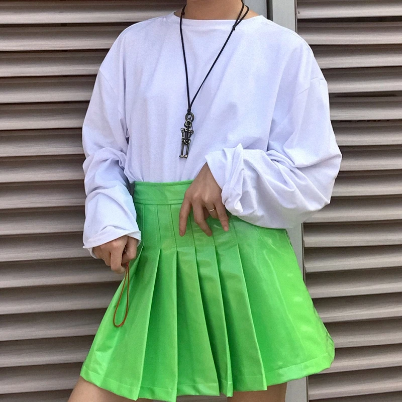 New Summer Skirts Women Harajuku Skirt Vintage Pu Skirts Loose High Waist Skirts Fashion Leather Skirts Casual Zip Skirts Female