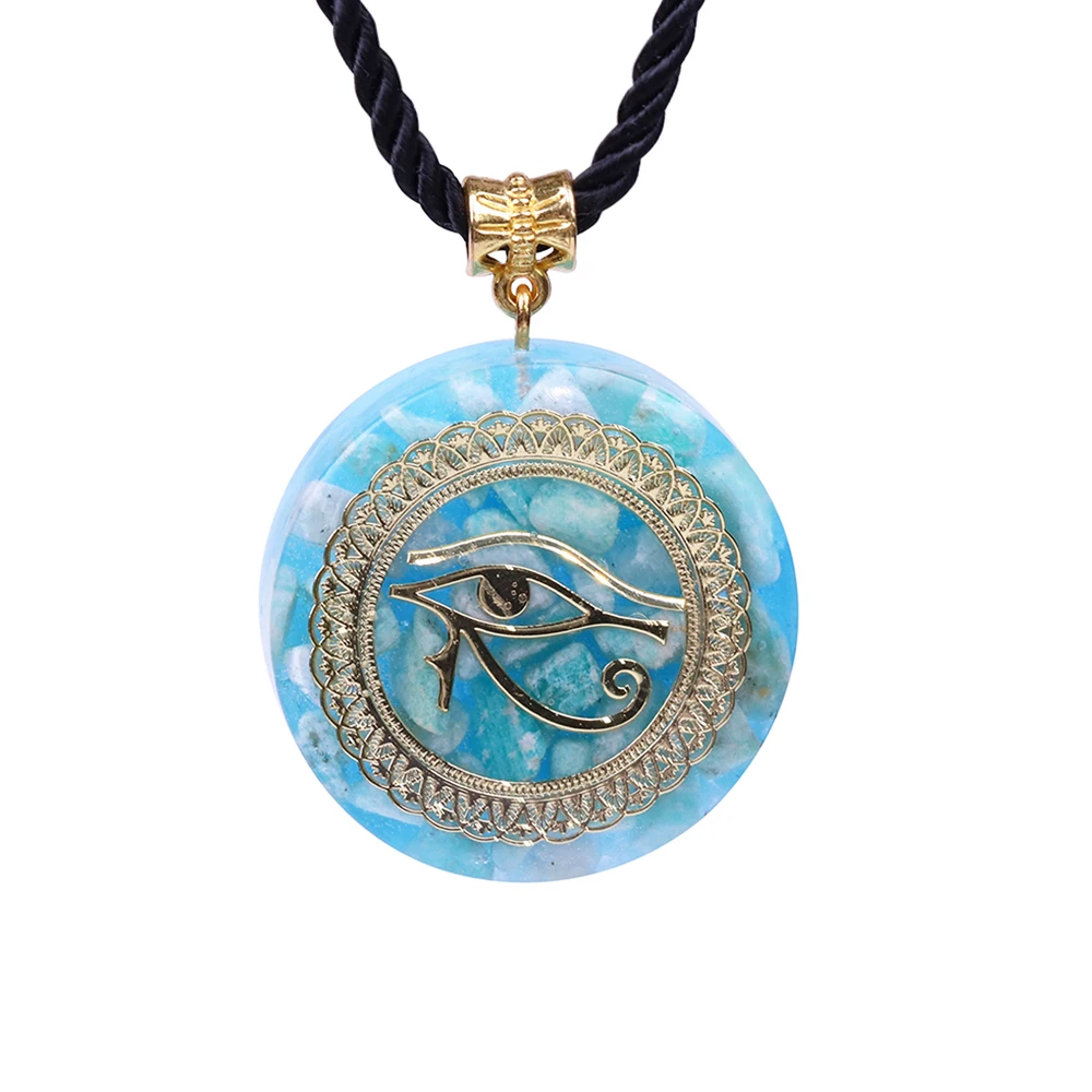 Orgonite энергии кулон Orgone Amazon Stone Цепочки и ожерелья Horus глаз Всевидящего глаза "око дьявола" с углом обзора Цепочки и ожерелья амулет магнитные ювелирные изделия
