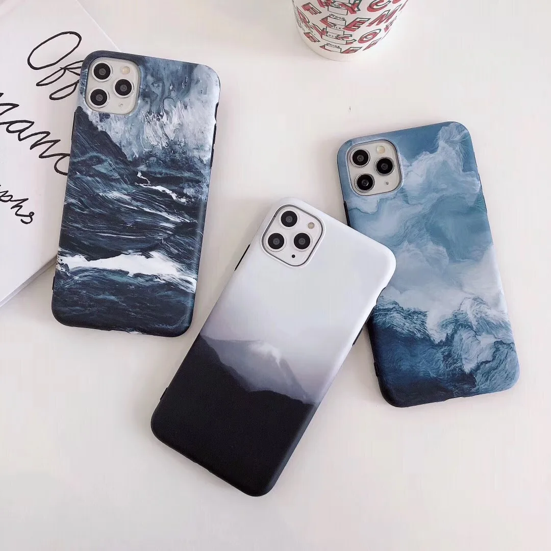 Vividly Sea Mountain Illustration Marble Phone Case For Iphone 12 Pro 11 Pro Max X Xr Xs Max 7 8 Plus Se Men Silicone Cover Phone Case Covers Aliexpress