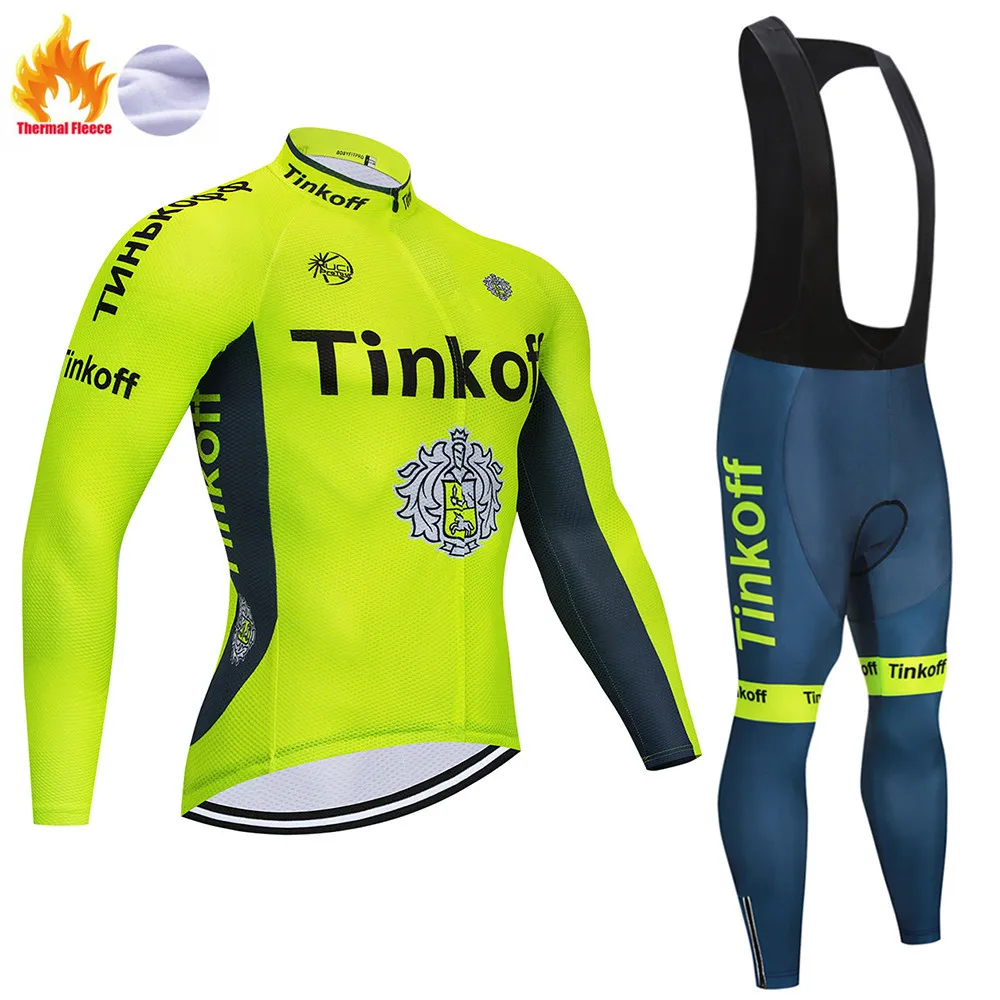 Tinkoff команда Зима черный Велоспорт Джерси 9D велосипед брюки набор Мужские Ropa Ciclismo термальная флисовая велосипедная Одежда для велоспорта - Цвет: 2