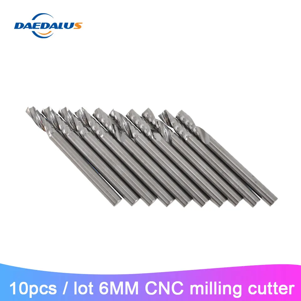 10pcs/lot 6MM One Flute End Mill CNC Milling Cutter Carbide Single Flute Spiral Cutters For