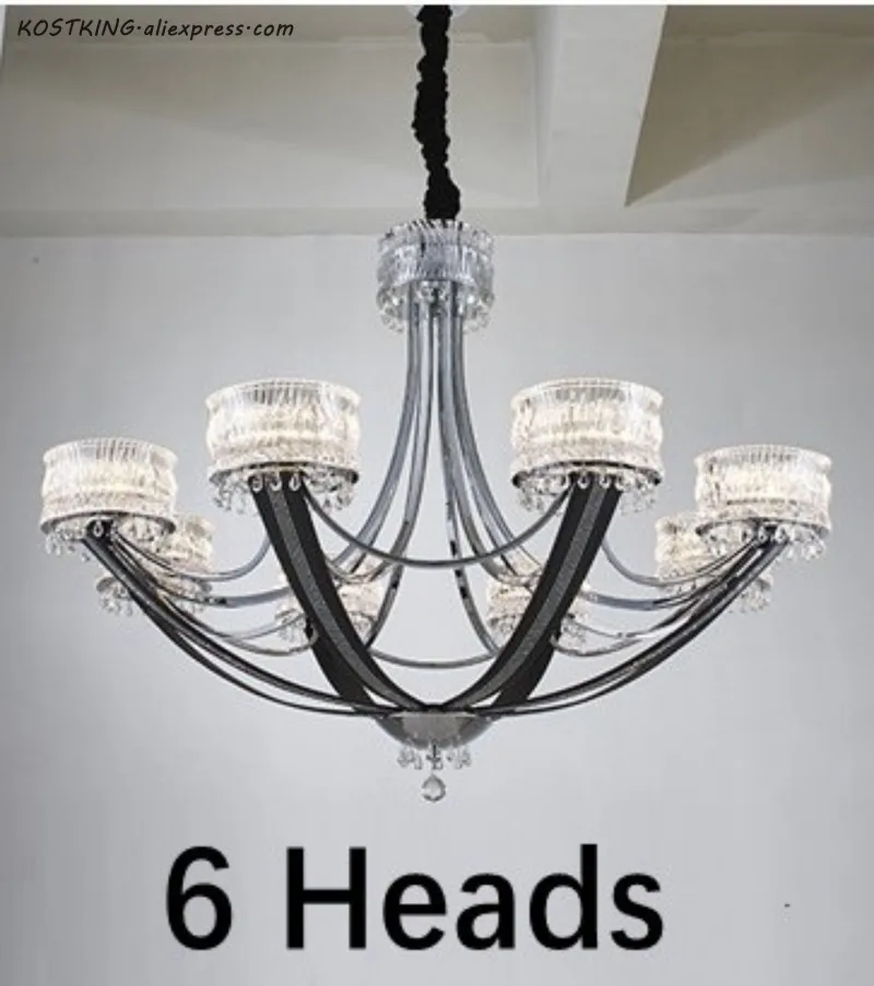 6 heads D89 X H65CM Постсовременный светильник, роскошная люстра, креативный хрустальный светильник, простая Европейская атмосфера, корона, вилла, дизайнерские художественные лампы - Цвет абажура: 6 heads D89 X H65CM